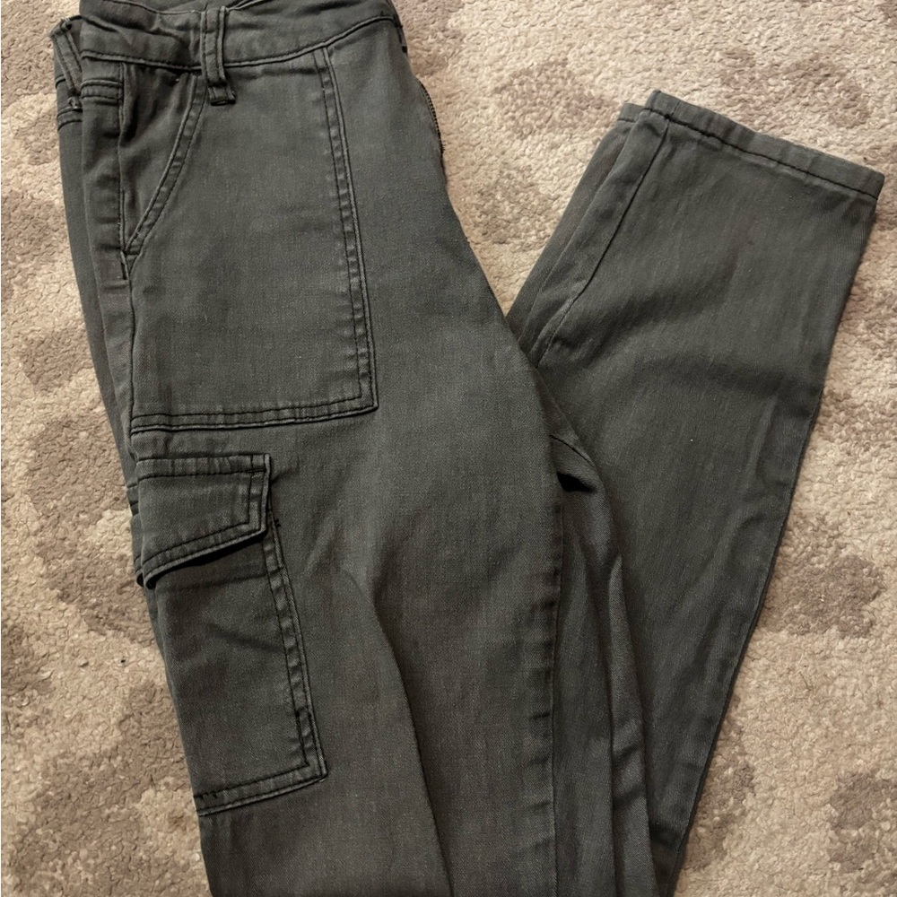 Gray Slim Cargo Pants with Washed Look